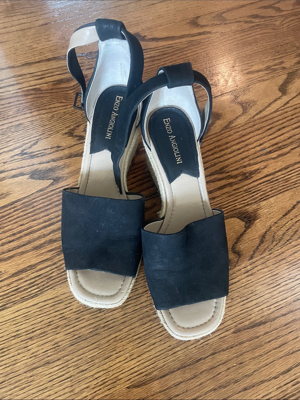 Enzo Angiolini Black Open-Toe Wedge Sandals